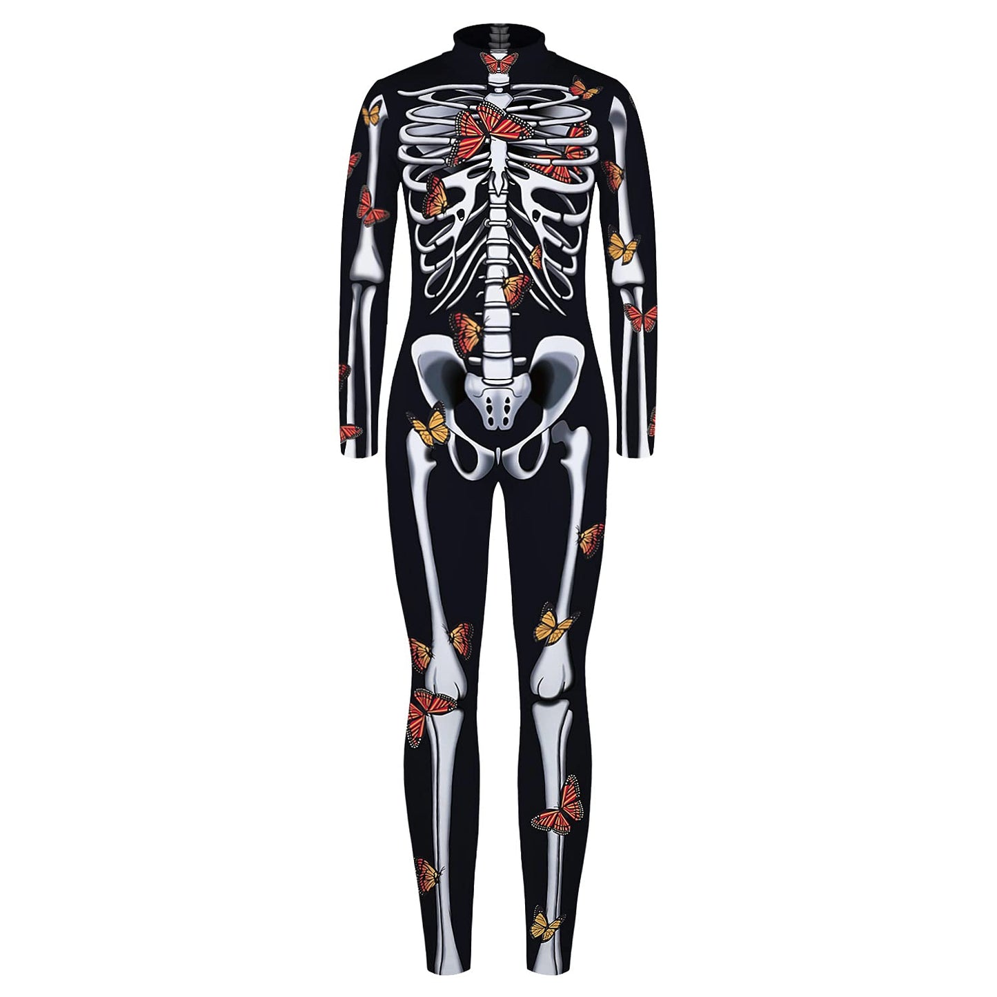 Remimi Kids Halloween Skeleton Bodysuit For Girl Zip Up Back Funny Cosplay Scary Skeleton Costume Butterfly 11-12 Years