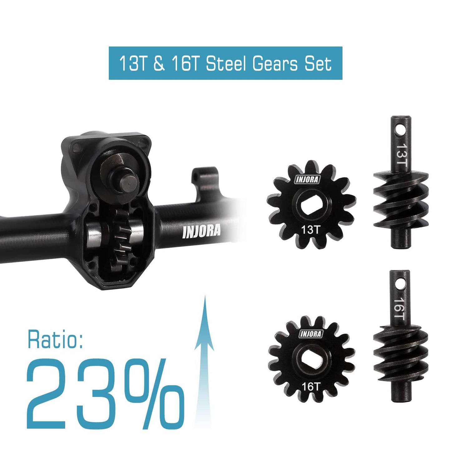 INJORA Front & Rear Axles Set +4mm Extended Black Axles Upgrades Set for SCX24 Deadbolt JLU C10 Bronco Gladiator Axial 1/24 RC C