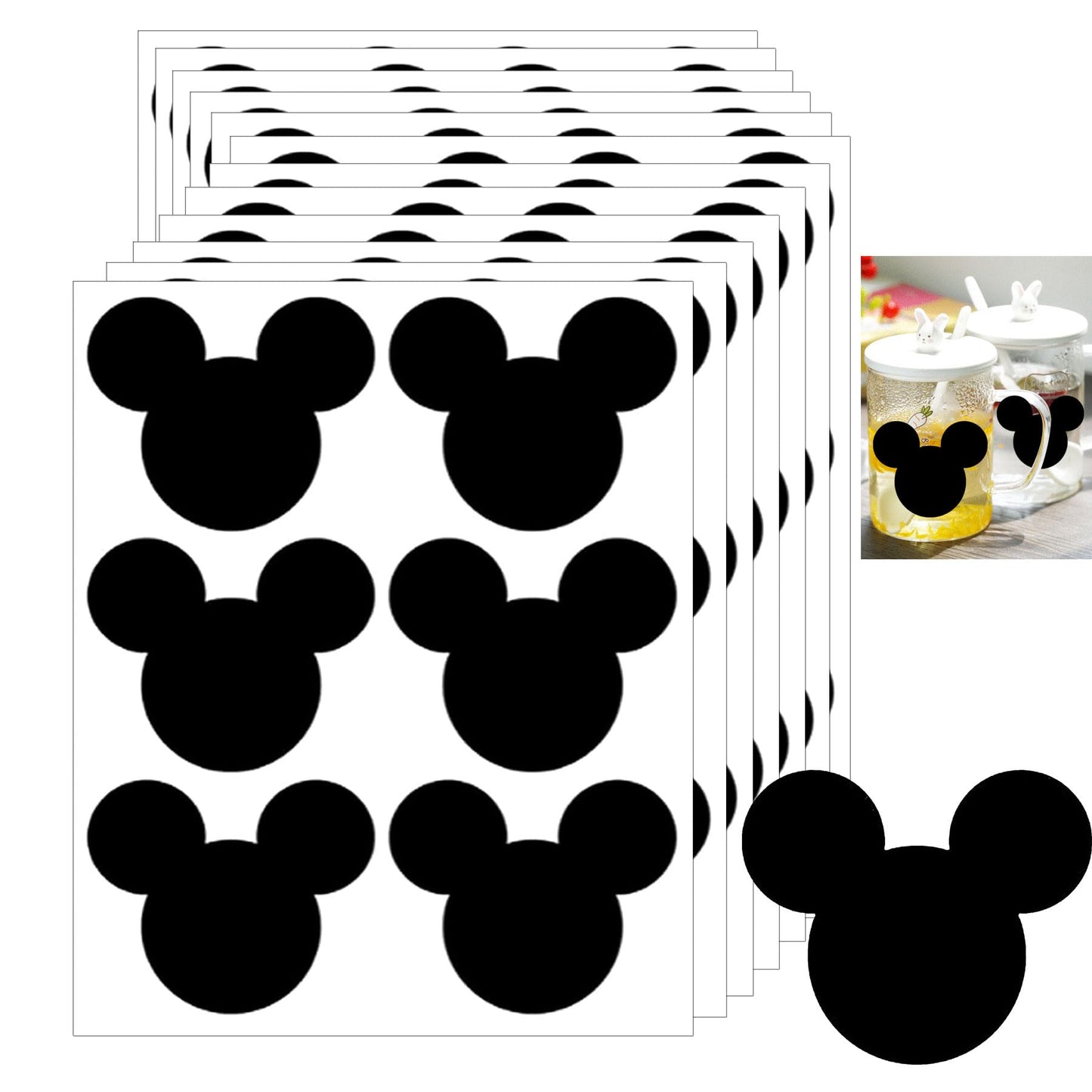 Mickeys Mouse Vinyl Chalk Chalkboard Stickers Minnies Mouse Head Stickers 2.97 x 2.5 Inch PVC Mickeys Stickers Mouse Head Sticke
