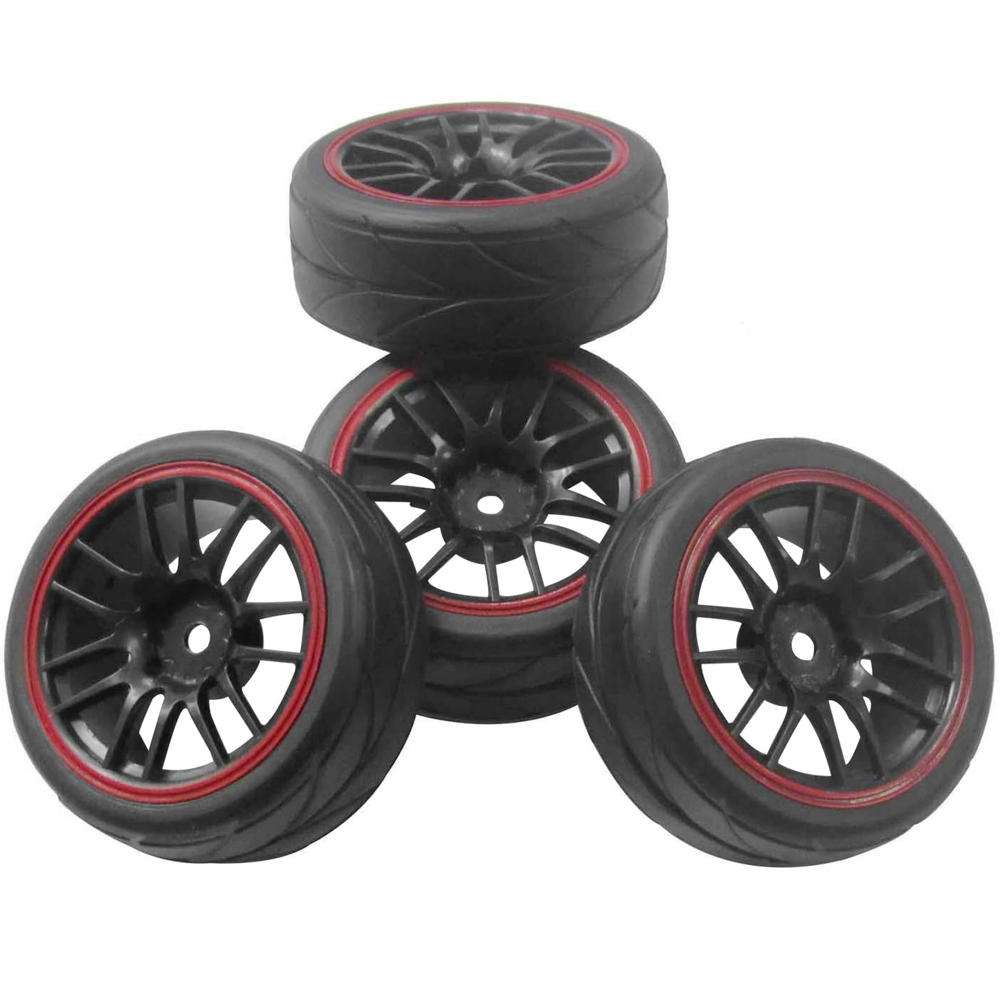 ShareGoo 12mm Hex Wheel Rims & OD 2.59'' Rubber Tires for RC 1/10 On-Road Touring Car