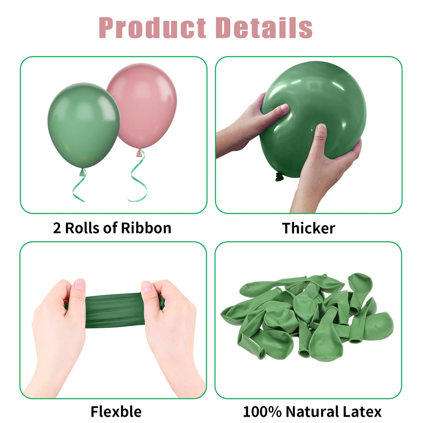 Biapian Pink Green Balloons, 60Pcs Retro Green Pink Gold Balloons, Sage Green White Dusty Pink Latex Balloons Metallic Gold Conf