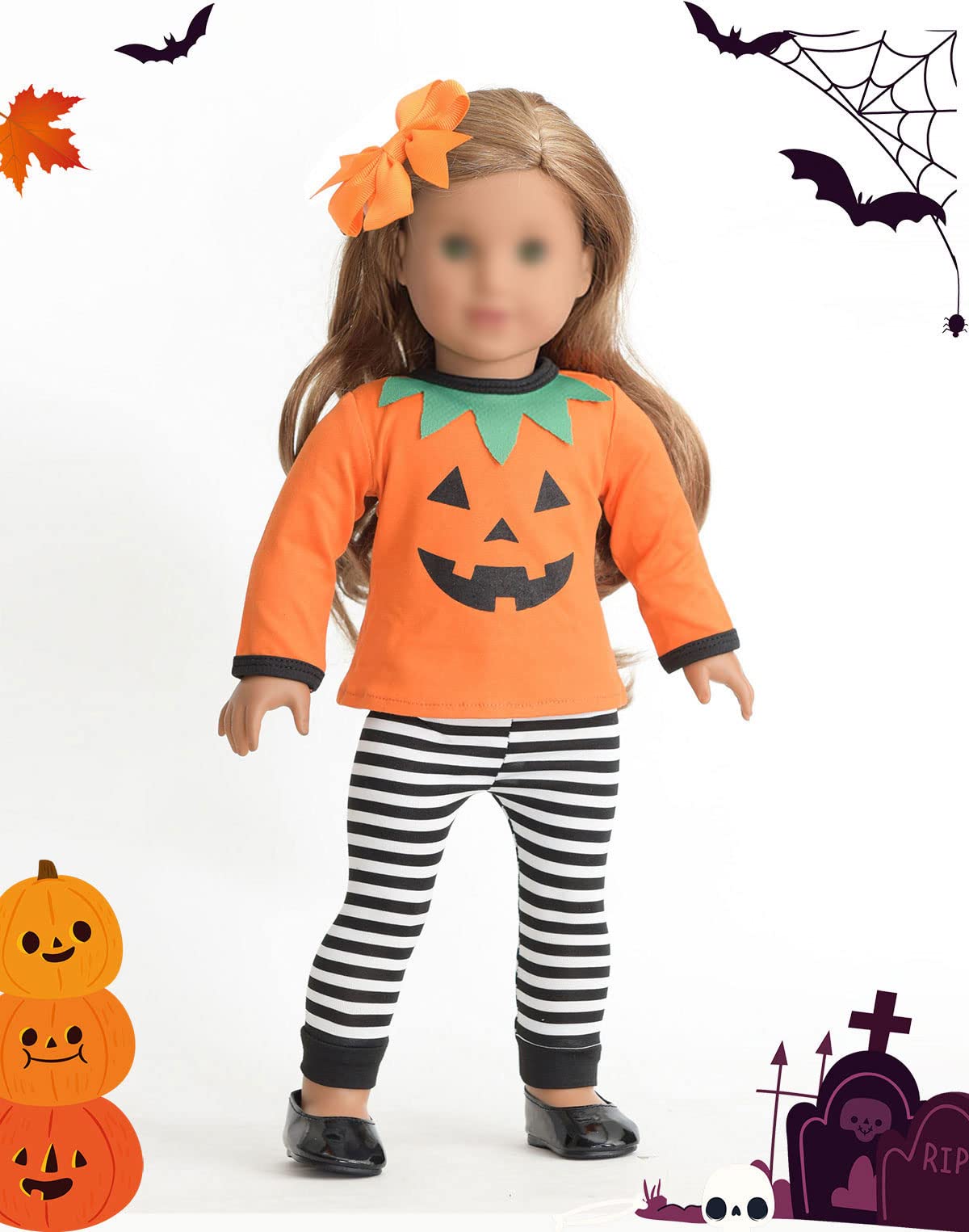 Sweet Dolly 18 Inch Doll Clothes Accessories Halloween Pumpkin Witch Costume Pumpkin Suit Set For 18 Inches Dolls