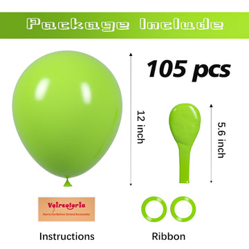 Voircoloria 105Pcs Lime Green Balloons 12Inch Party Latex Balloons For Boys Girls Birthday Baby Shower Gender Reveal Wedding Sun