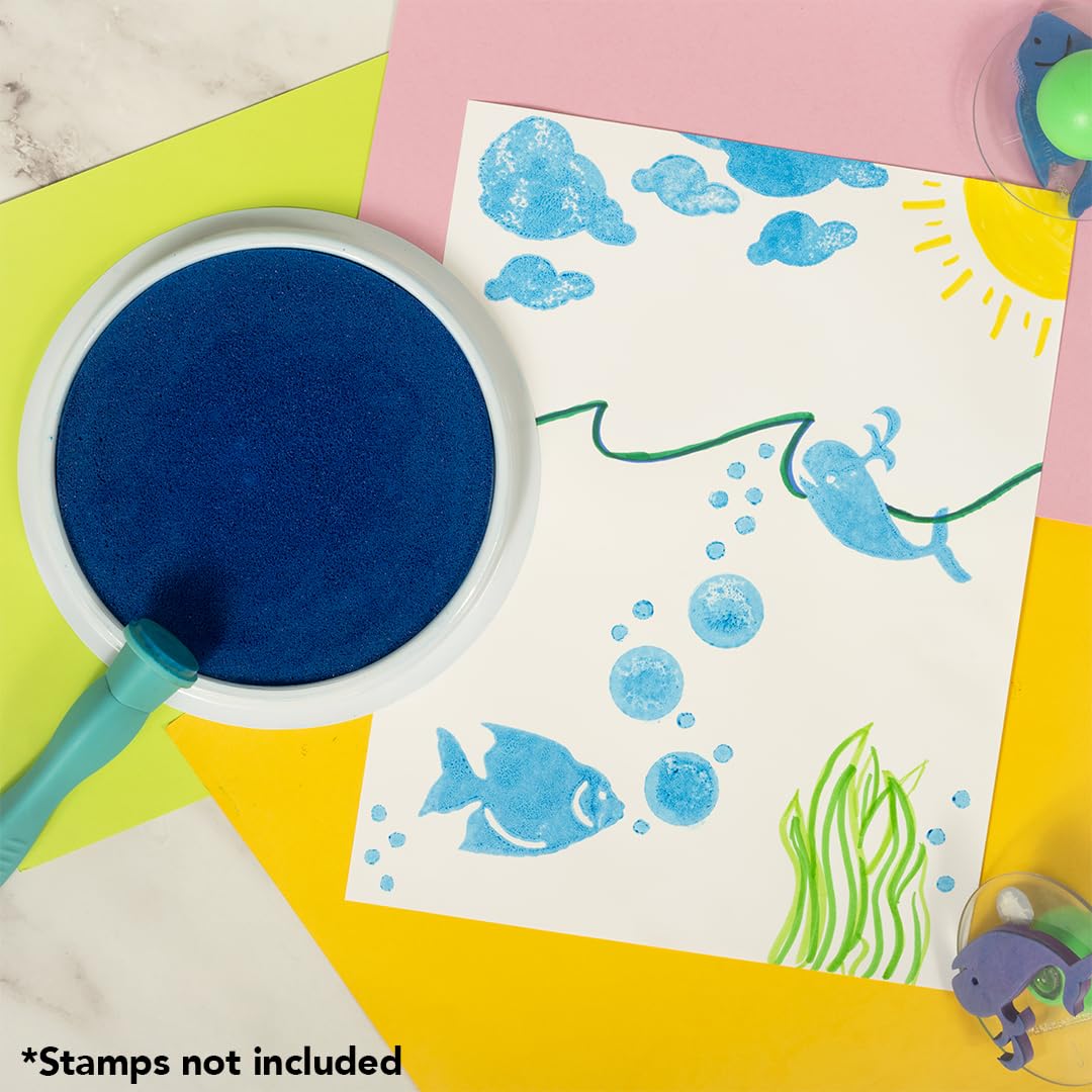 READY 2 LEARN Jumbo Circular Washable Stamp Pad - Blue - 5.75 dia. - Non-Toxic - Fade Resistant - Ideal Size for Handprints and