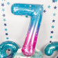 40 Inch Balloon Number 7 Mermaid, Large Mylar Foil Blue Pink Starry Number Seven Balloons Set For Girls Women, Rainbow Globos De
