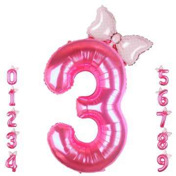 Kwuz 40 Inch Pink Number 3 Balloon with Mini Bow Balloon for Girls 3rd Birthday Decorations, Pink Girl Mouse Princess Western Co