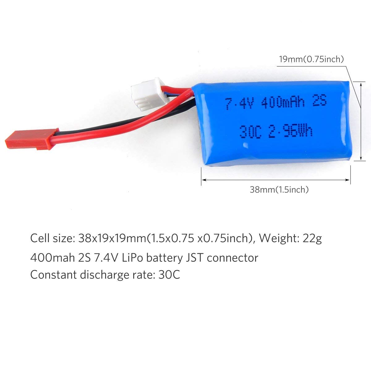 Crazepony 400mAh 2S 7.4V 30C LiPo Battery Pack with JST Plug for Micro FPV Racing Drone Quadcopter