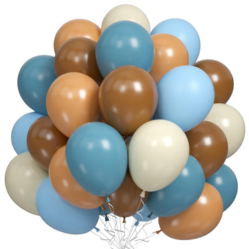 Blue Brown Balloons Set, 60 Pcs Slate Blue Macaron Blue Cream Beige Party Balloons And Retro Brown Coffee Latex Helium Balloons,
