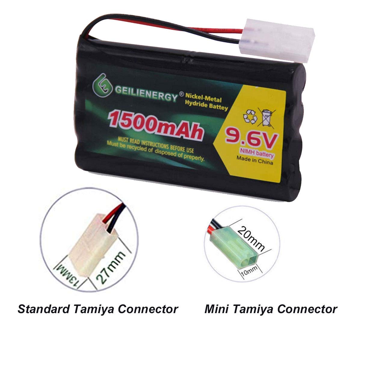 GEILIENERGY 9.6V NI-MH Rechargeable Battery Pack with Standard Tamiya Connector for RC Car, Robots and OTC Genisys 239180 & EVO