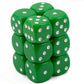 Chessex Manufacturing 25605 Opaque Green With White - 16 Mm Six Sided Dice Set Of 12