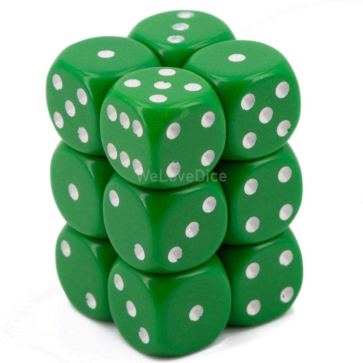 Chessex Manufacturing 25605 Opaque Green With White - 16 Mm Six Sided Dice Set Of 12