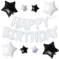 Happy Birthday Balloons Banner, White Happy Birthday Foil Balloons 16 Inch Mylar Foil Letter Balloons With 8 Pcs Black White Sta