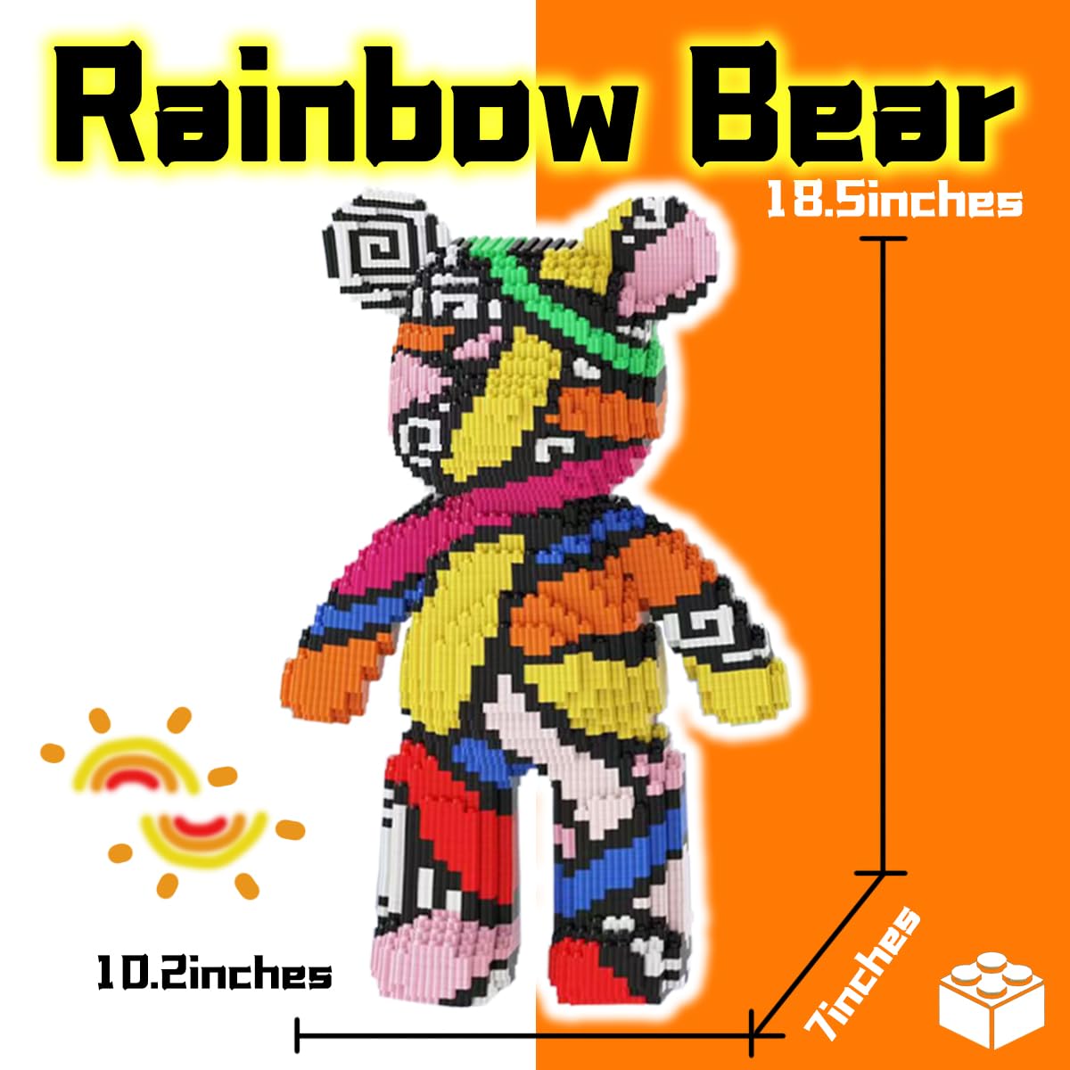 VIIOVOIIV Rainbow Graffiti Teddy Bear Building Blocks Set, 16.9 inches, Plastic, Multi-Color, Model: LHT20, Perfect Gift for All Ages