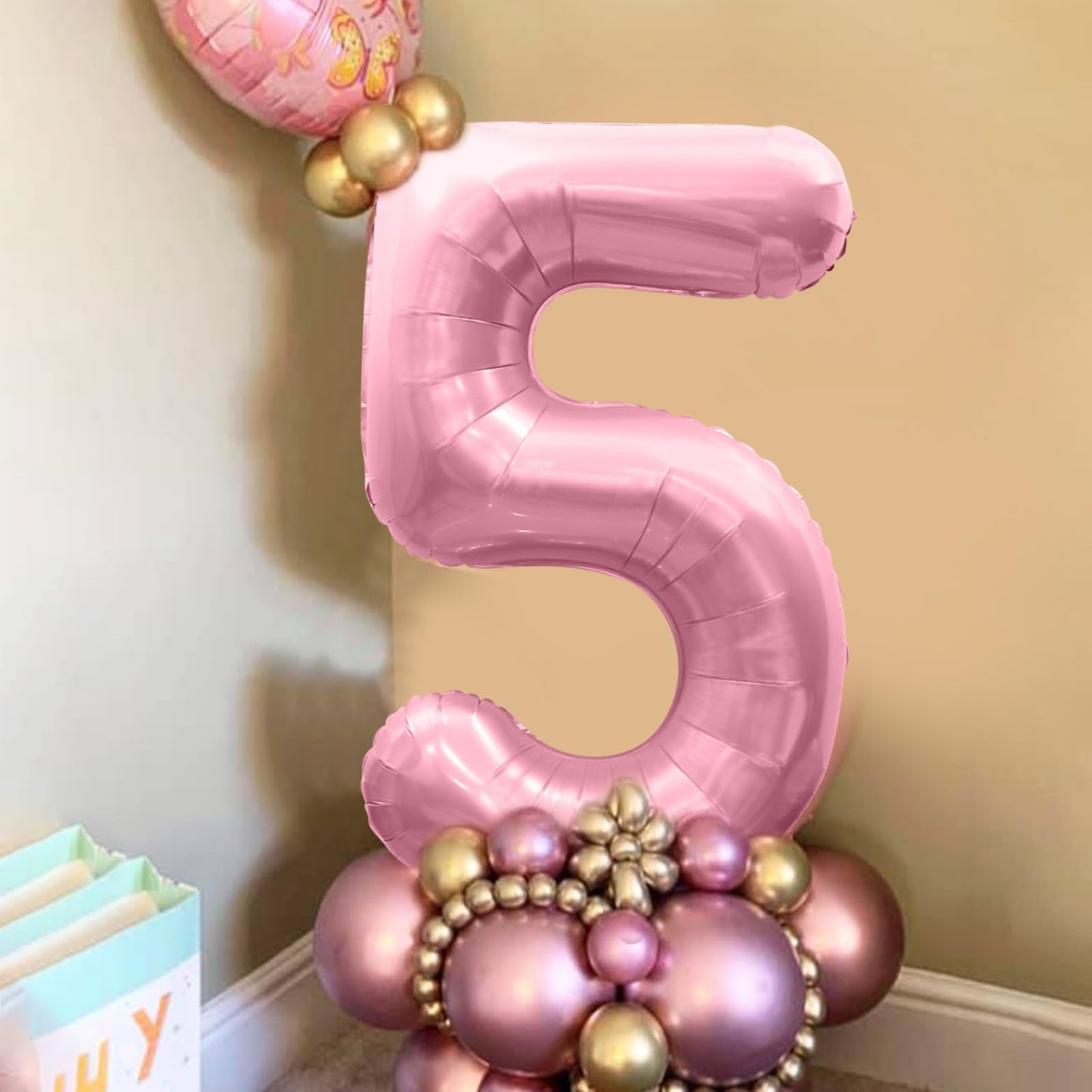Wpensky 40 Inch Pink Foil Number 5 Balloon, Mylar 5th Birthday Party Decoration for Girls, Large Light Pink Balloon
