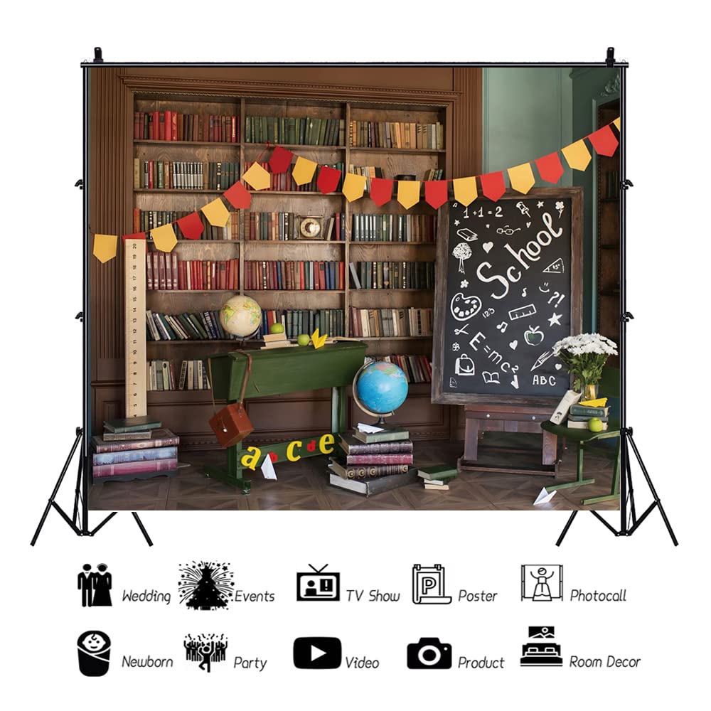 School Pictures Backdrop 10x8ft Fabric Back to School Photos Library Bookshelf Backdrop Teacher Pictures Background Kids Graduat