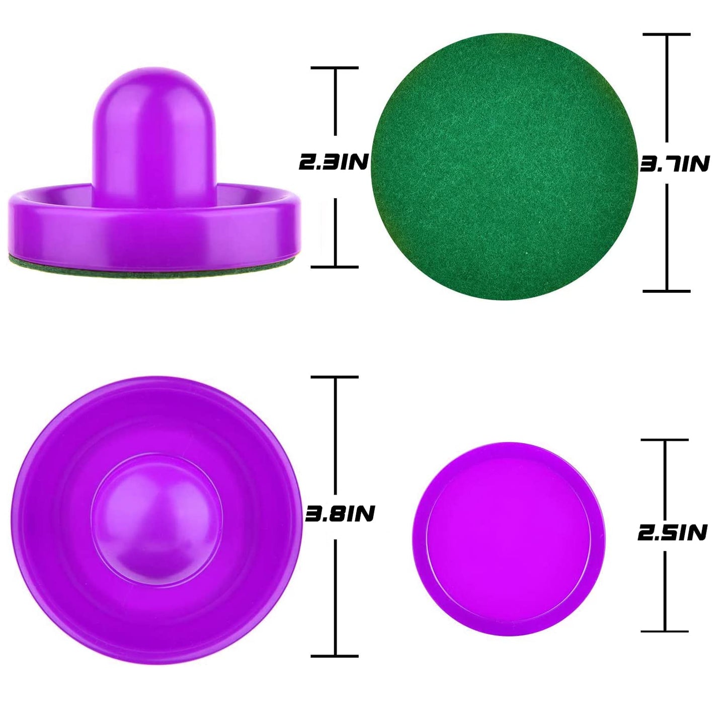 Inscool Air Hockey Pushers And Air Hockey Pucks Air Hockey Paddles, Goal Handles Paddles Replacement Accessories For Game Tables(4 Yellow And Purple Pushers, 8 Yellow And Purple Pucks)