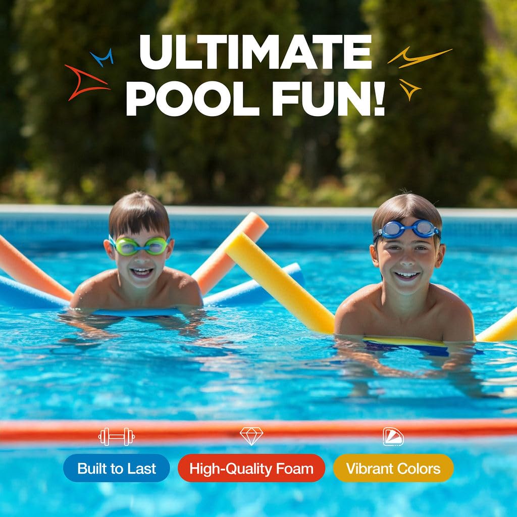 Play22 Pool Noodles Foam 12 Pack - Soft Large Rainbow Foam Noodle Tube  6 Colors Bulk Swim Noodles  Multi-Purpose  Pool Toy  Floating Training Device  Exercise Aid  Craft Projects