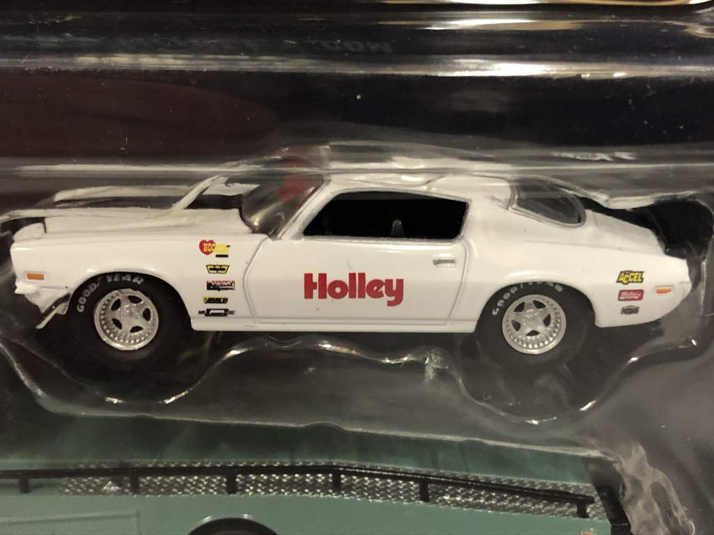 1967 Chevrolet Ramp Truck Turquoise & 1971 Chevrolet Camaro Z/28 White Holley Speed Shop 1/64 Diecast Model Cars by Greenlight f