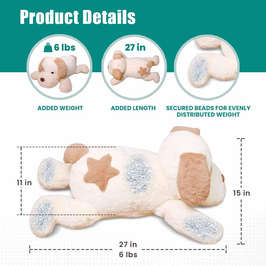 CUDDLERY Large Cream Weighted Plush Dog - 27" 6 lbs Luxury Stuffed Animal for Kids & Adults