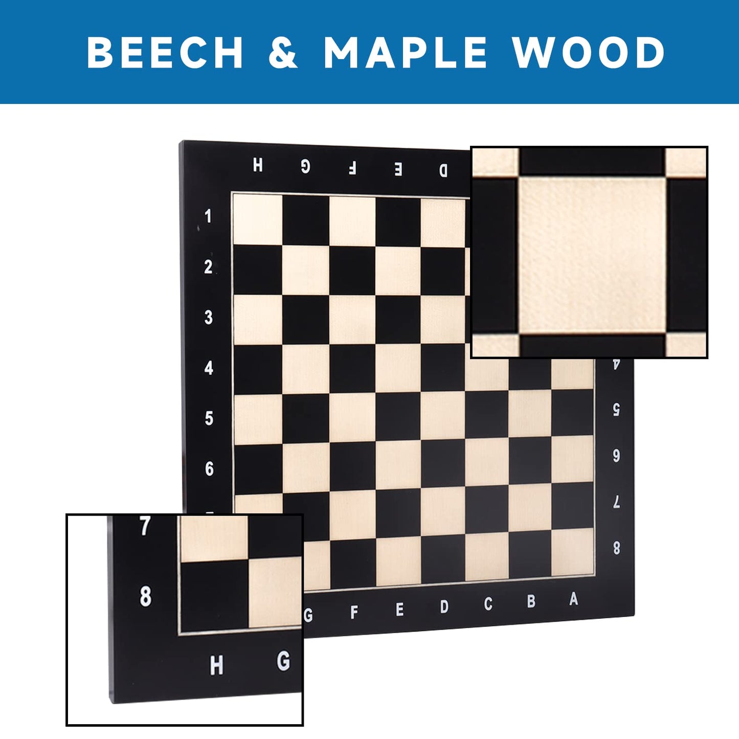 GSE Games & Sports Expert Professional Tournament Chess Board Only  Beech & Maple Inlaid Chessboard  Chess Board for Beginners  Kids  mature-themeds (Extra Large: 21.25/ Square: 2.25 Black)