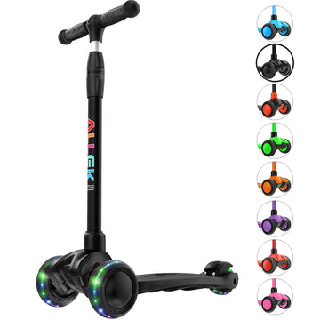 Allek Kick Scooter B03, Lean 'N Glide 3-Wheeled Push Scooter With Extra Wide Pu Light-Up Wheels, Any Height Adjustable Handlebar And Strong Thick Deck For Children From 3-12Yrs (Black)