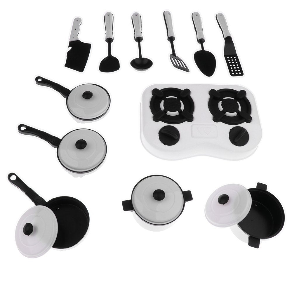 MYADDICTION 12Piece White Plastic Kitchen Pretend Play Set for Kids  Pot, Pans, and Cooking Utensils