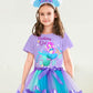 Doctor Unicorn Birthday Girls Mermaid Outfit Set Costume Tutu Skirt Dress, Mermaid Birthday Shirt, Headband & Satin Sash (Purple-1, 8-9 Years)