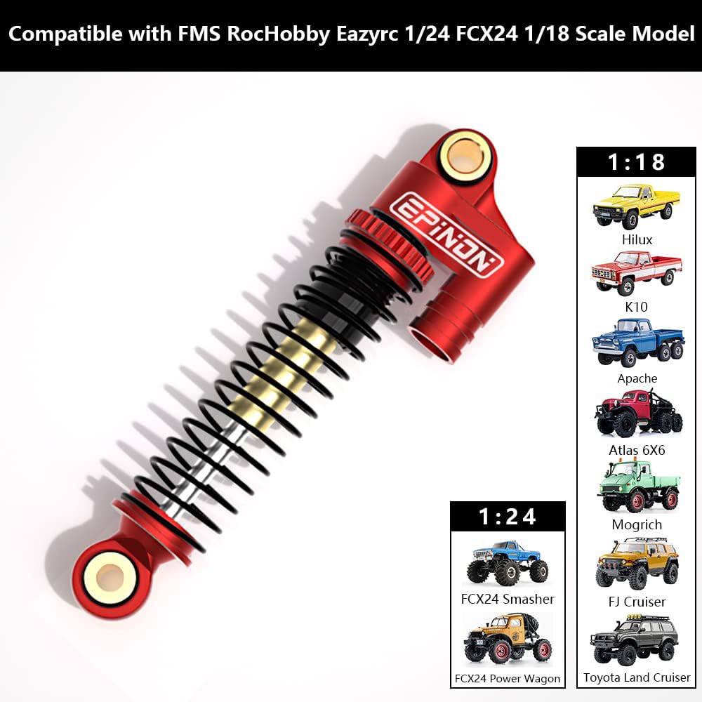 EPINON All Aluminum Front & Rear Shocks for FMS RocHobby eazyrc 1/24 FCX24 1/18 Toyota Land Cruiser/Hilux/FJ Cruiser/K10/Mogrich