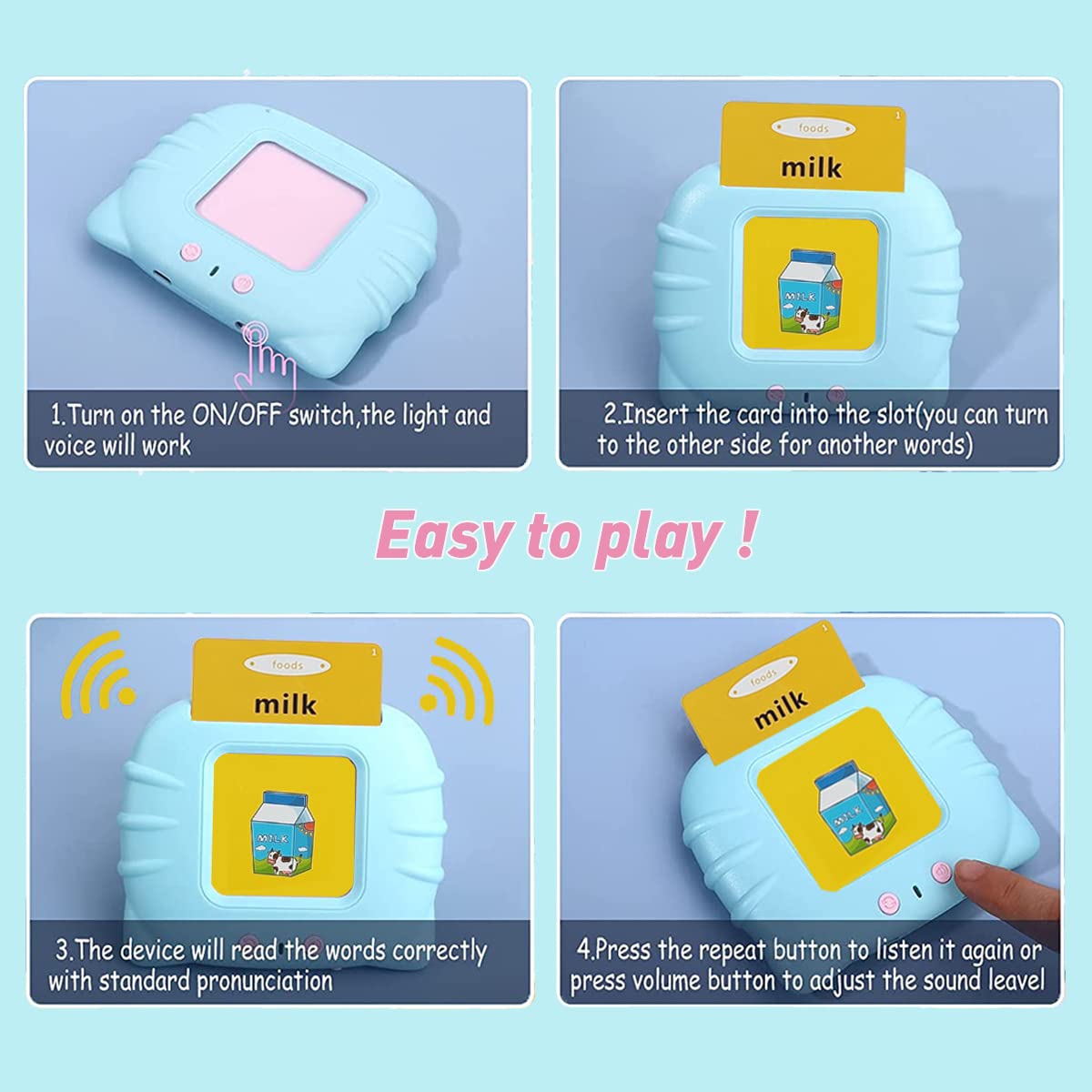 Toys For Ages 2-4 Talking Flash Cards For Toddlers 1-3,Preschool Learning Activities Flashcards,Educational Learning Kids Toys Boys 3-5 Or 3 Year Old Girl Gifts To Promote Speak And Spell (Blue)