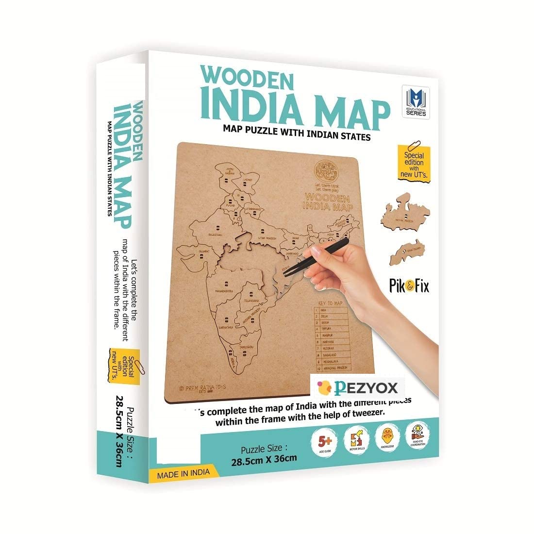 PEZYOX Educational & Learning Wooden India MAP Jigsaw Puzzle Game for Kids.