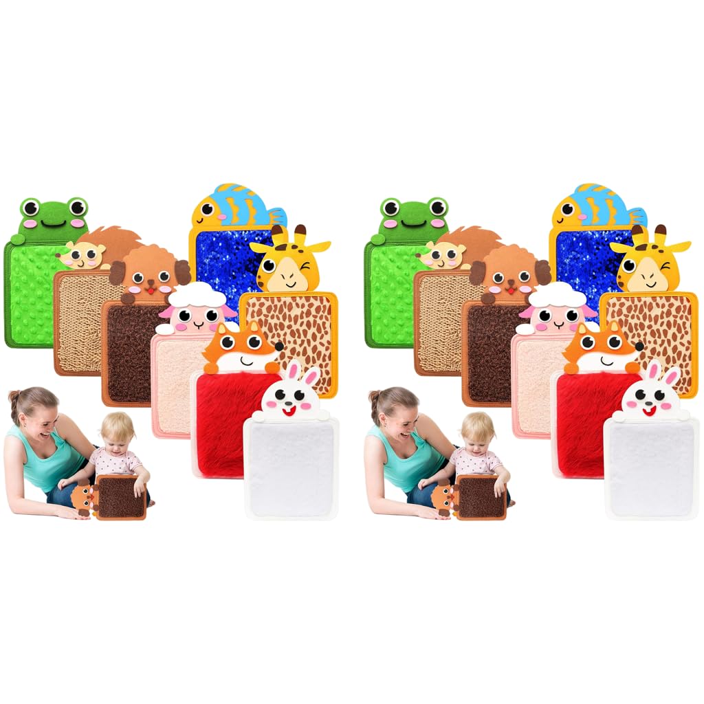 Snowie Soft 8Pcs Sensory Mat For Babies Felt Toys Various Textured Cartoon Animal Themed Tactile Play Mats Washable Colorful Mon