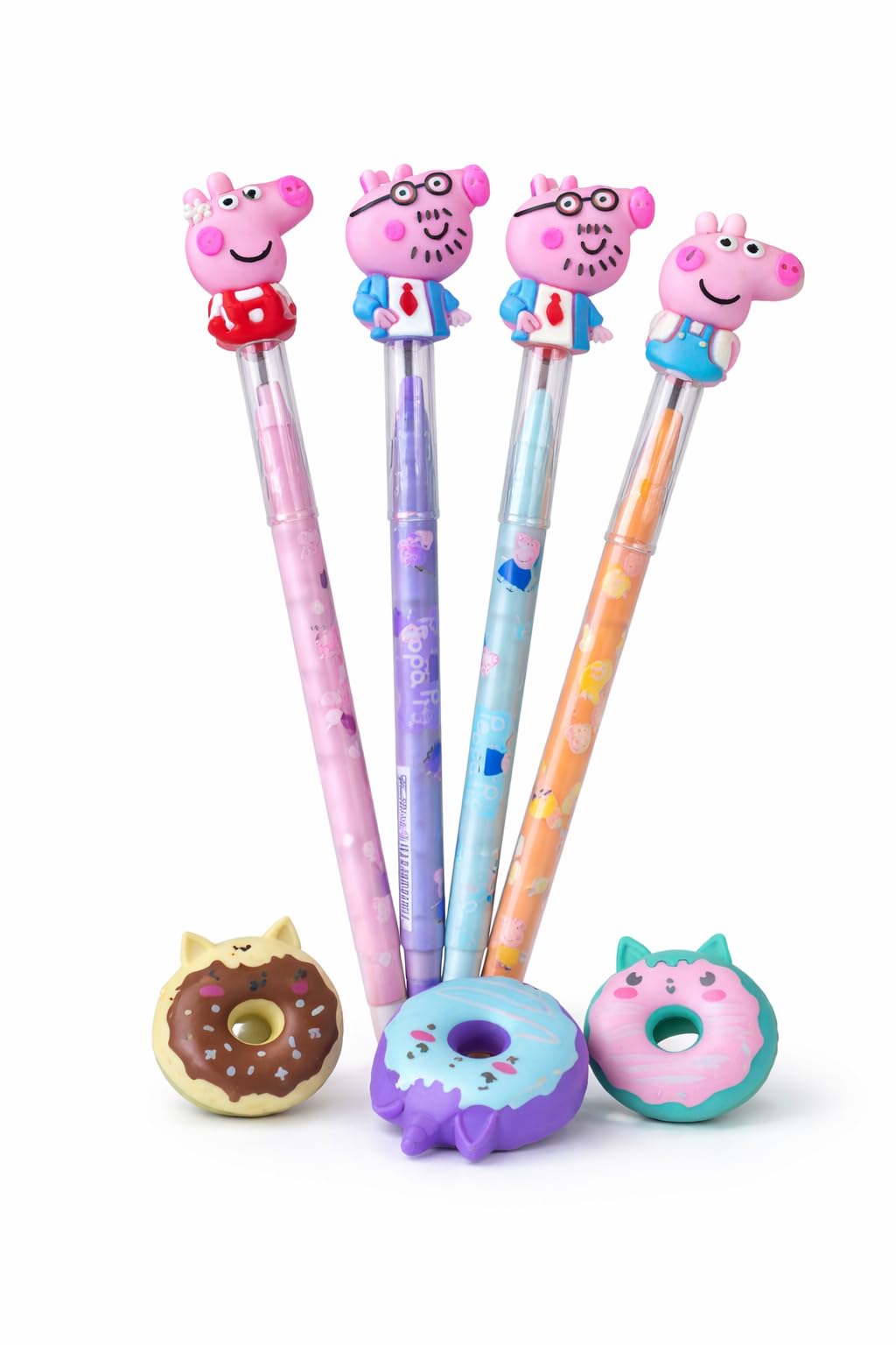 Cute Stacking Pencil Set With Donut Erasers Combo | No Sharpening Required | Cartoon Design Kids Stationery | Return Gift Set Fo