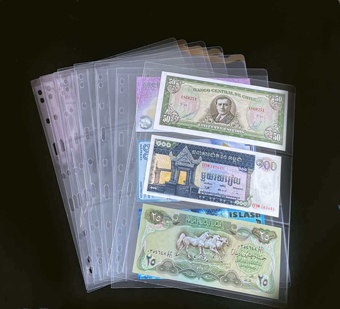 3 Pockets Paper Money Collection Supplies Pages, 10 Sheets Money Stamp Page Holders Currency Collecting Book Album Sleeves for S