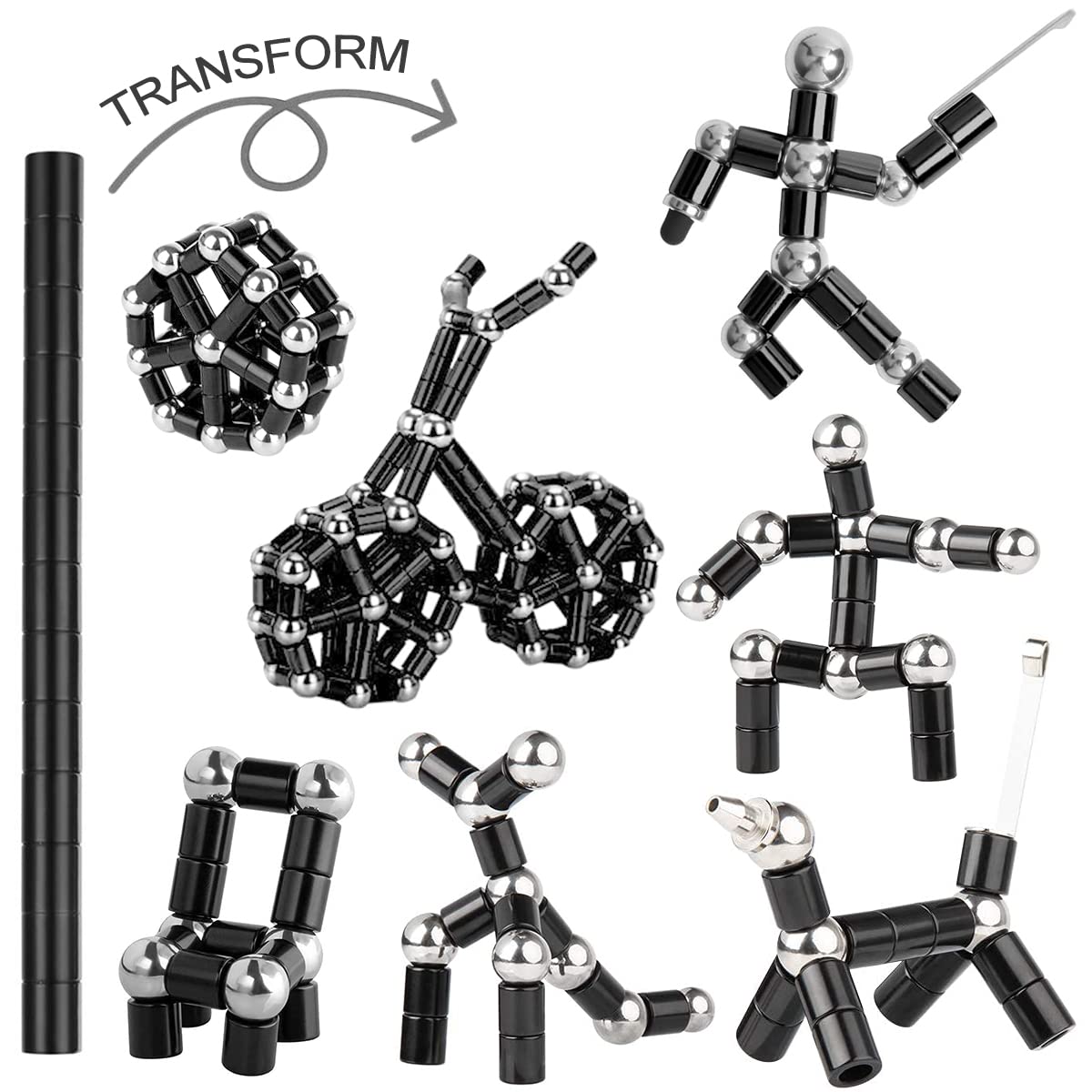 Magnetic Fidget Pen  Jiki Crush Metric Crinkle  Crushmetric Switch Strato  Multifunctional Deformable Magnet Writing Toy for Friends (Black)