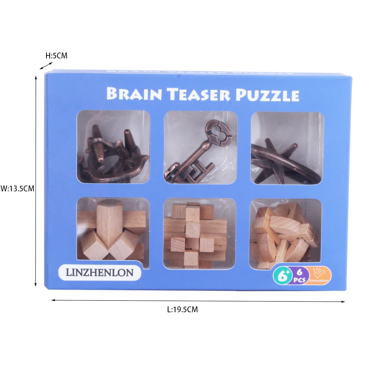Brain Teaser Puzzle for mature-themeds Puzzles Metal Hole Lock mature-themed Educational Toy Jigsaw IQ Puzzle(6 Pack) (Gold)