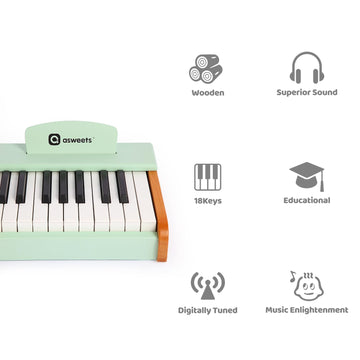 Asweets 18 Keys Piano Keyboard For Kids, Toddler Music Educational Instrument Toy, Wooden Piano For Toddlers Girls & Boys (Green