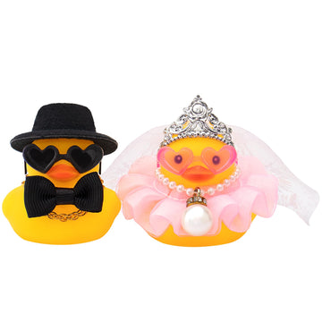 wonuu Pair Set of 2 Wedding Rubber Ducks, Bride Groom Duckies Marriage Rubber Duck Mini Couple Ducky for Ceremony Gift Souvenir 