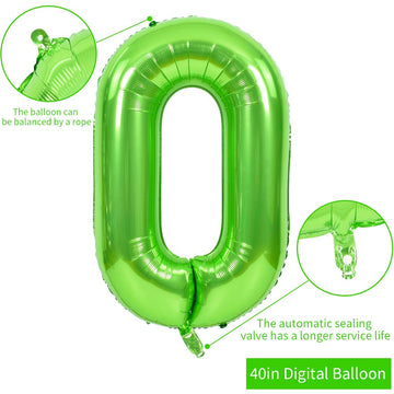 Toniful 40 Inch Large Green Numbers Balloons 0-9, Number 0 Digital 0 Helium Balloons, Foil Mylar Big Number Balloons For Birthda
