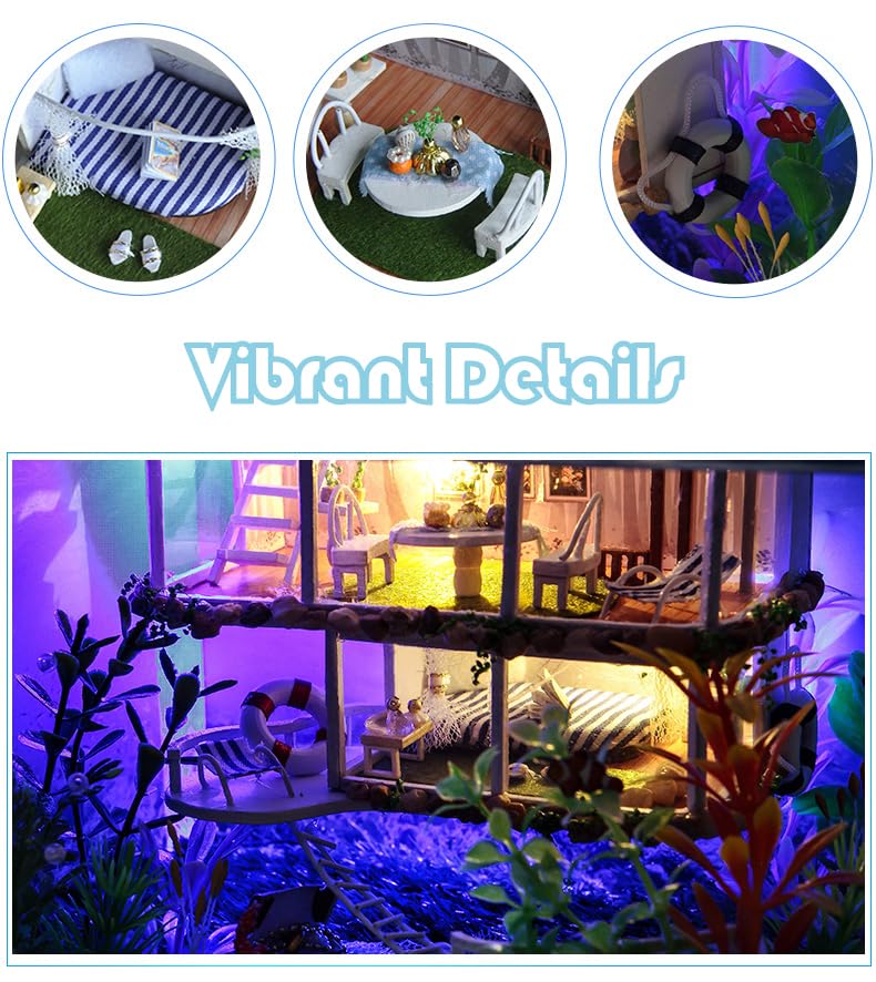 RHZN Miniature House Kit - DIY Dollhouse, 1:24 Scale, Wood Material, Holidays in Hawaii, Model TC4