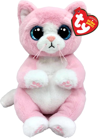 Ty Beanie Bellies Lillibelle The Pink Kitten With Blue Glitter Eyes, Cuddly Plush Animals With Soft Belly Original 20 Cm T41283
