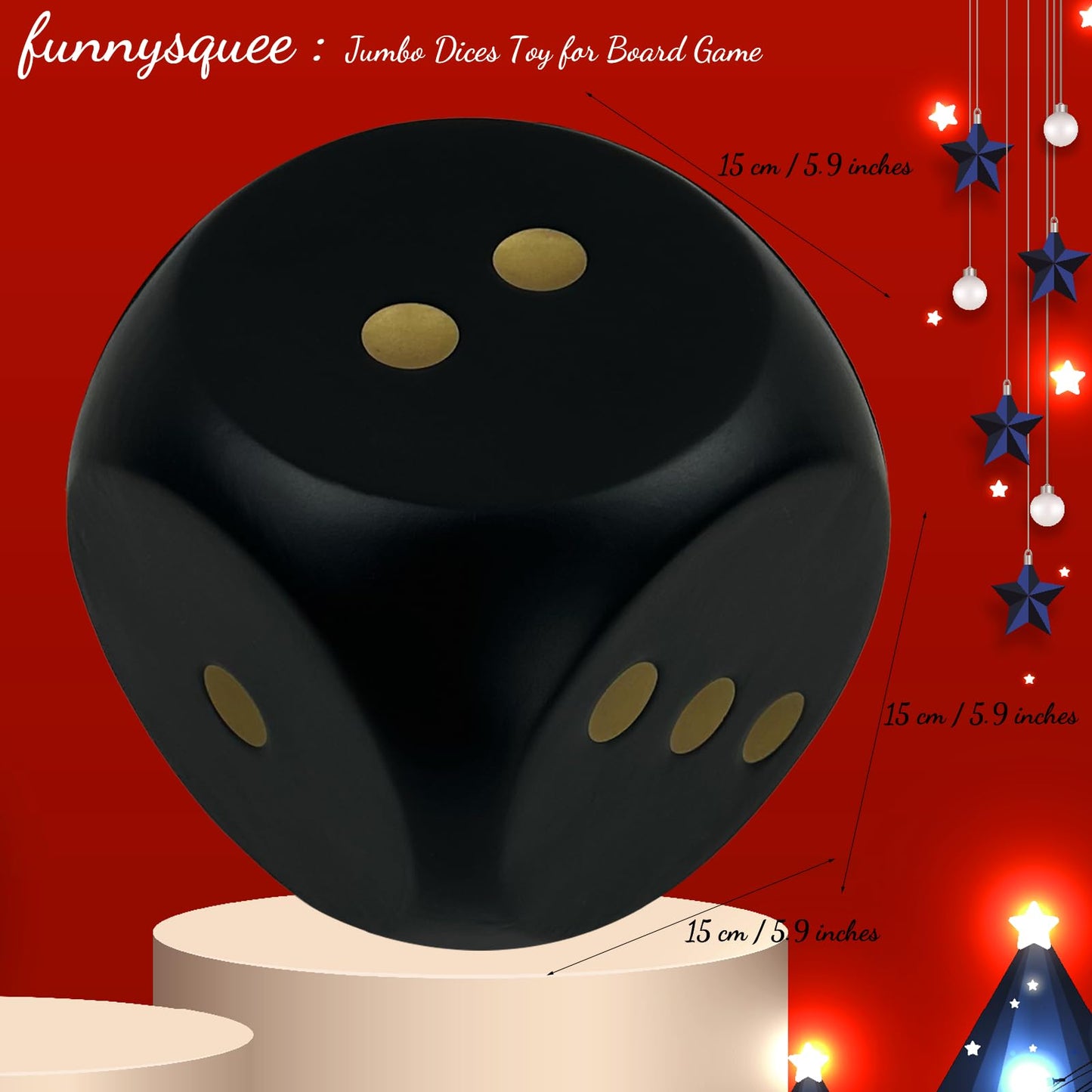 Funnysquee 5.9 Inches Jumbo Foam Dice, A Fun-Filled, Educational Giant Toy For Game Nights And Learning Sessions(Lucky Black)
