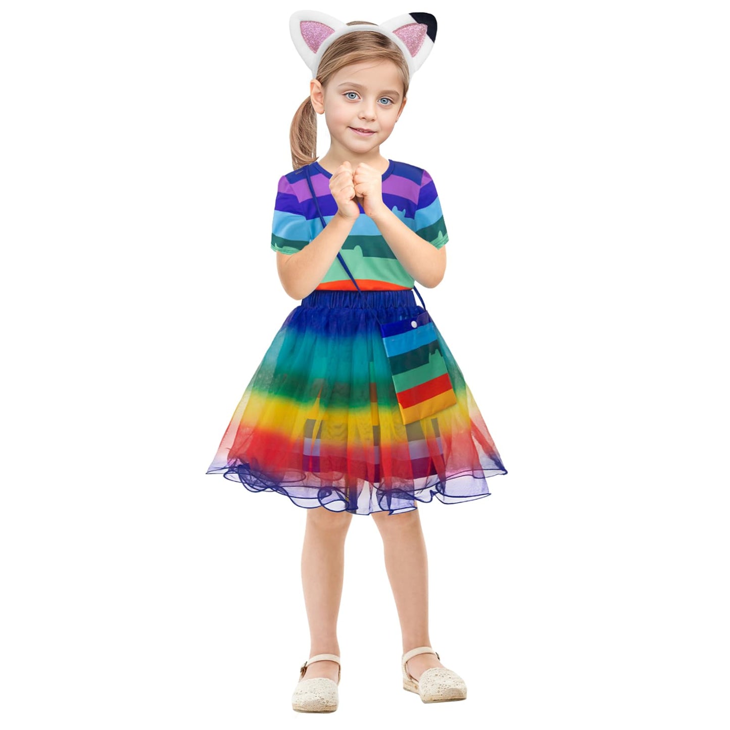 Adreit Rainbow Tutu Dress For Girls, Birthday Girl Outfit Set Costumes With Headband And Bag Christmas Birthday Party