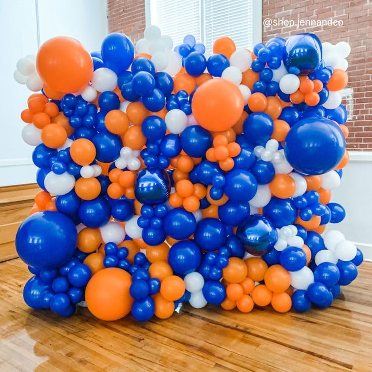 Orange And Blue Balloons, 12 Inch Orange White Blue Balloons Pastel Orange Royal Blue White Balloons With Ribbons For Birthday B