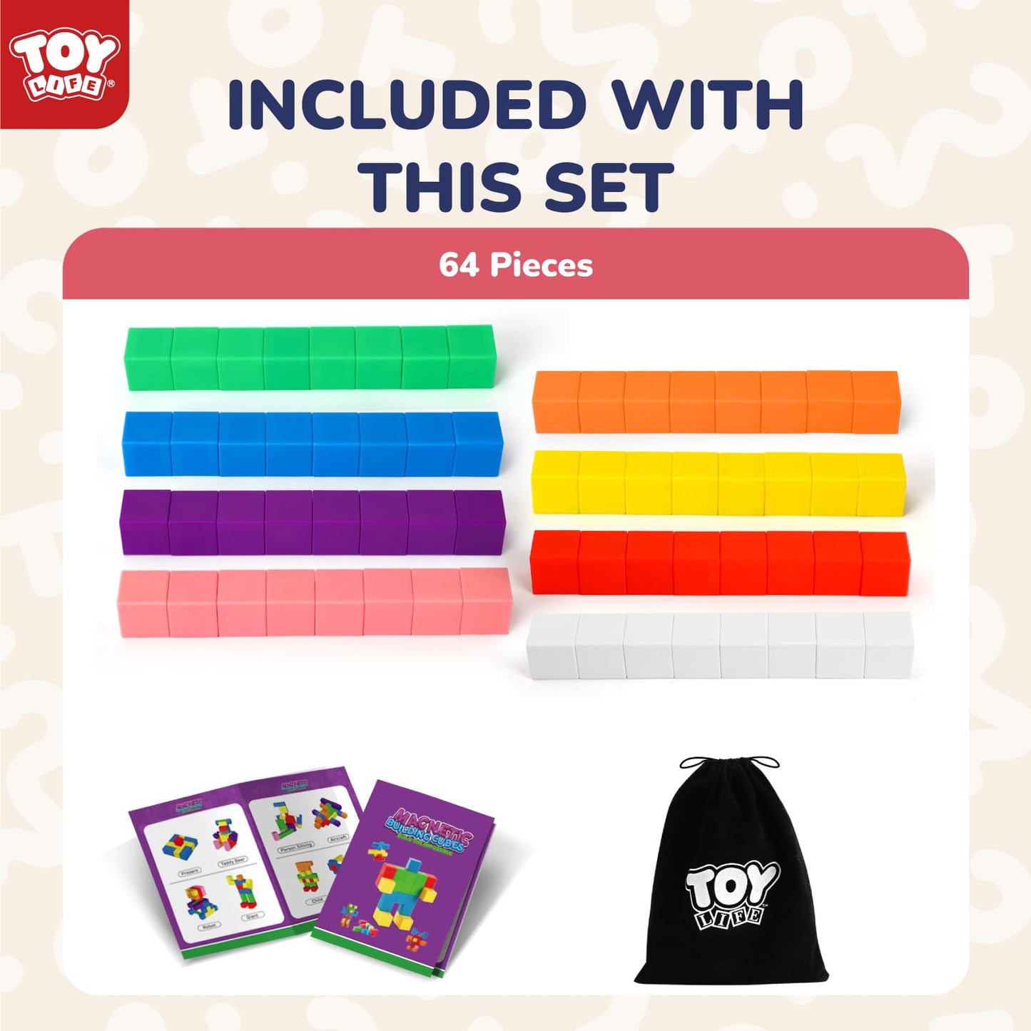 Toy Life 64 Pcs Magnetic Building Blocks For Toddlers Age 3-5 - Magnetic Blocks For Kids Ages 3-8 - Preschool Creative Stem Building Toys