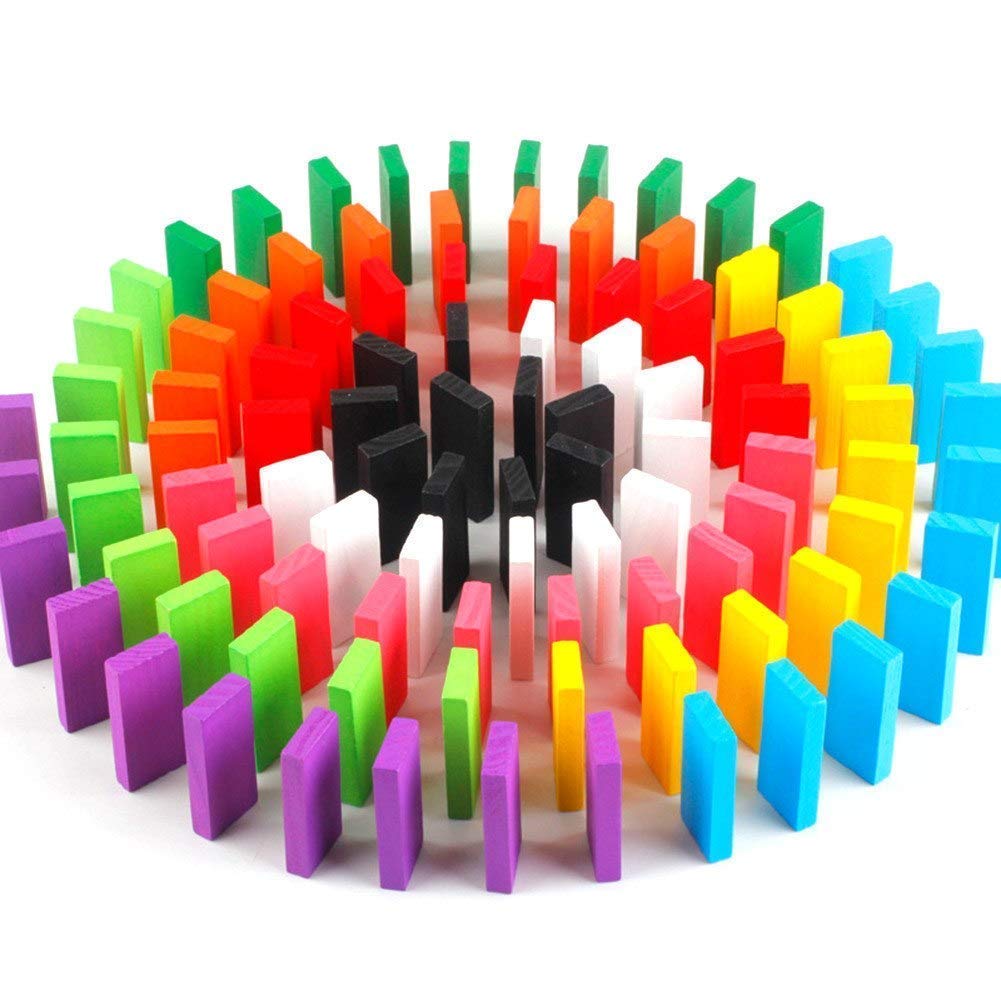 Pleasure Treasure Dominoes Blocks Game Set In 12 Color, Wooden, Tile Blocks For Kids Building Stacking, Toppling, And Tumbling R