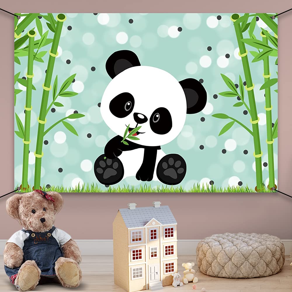 AWERT Polyester 6x3.6ft Cute Panda Backdrop Cartoon Panda Birthday Banner for Children Birthday Party Decorations Panda Birthday