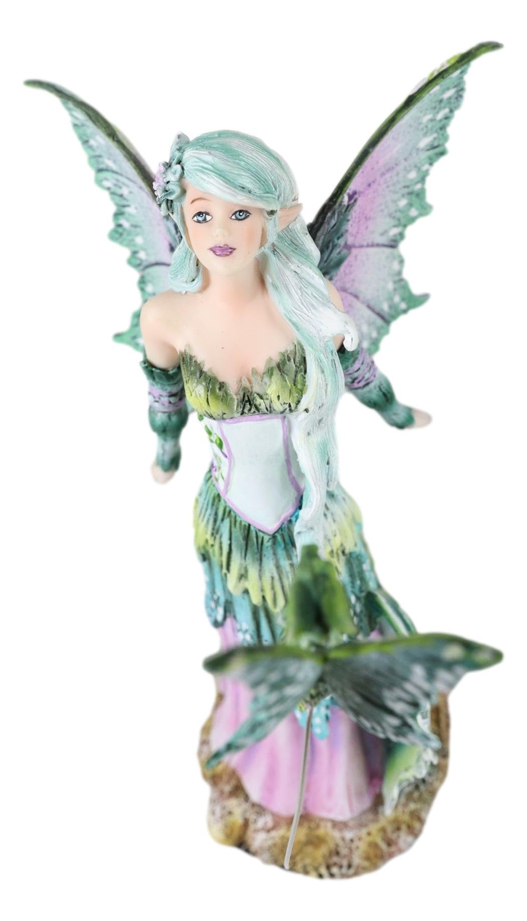 Ebros Amy Brown Discovery Enchanted Elf Fairy Fae Damsel With Green Pixie Dragon Statue 8' Tall Fantasy Mythical Faery Garden Magic Collectible Figurine Fairies Pixies Nymphs Decor