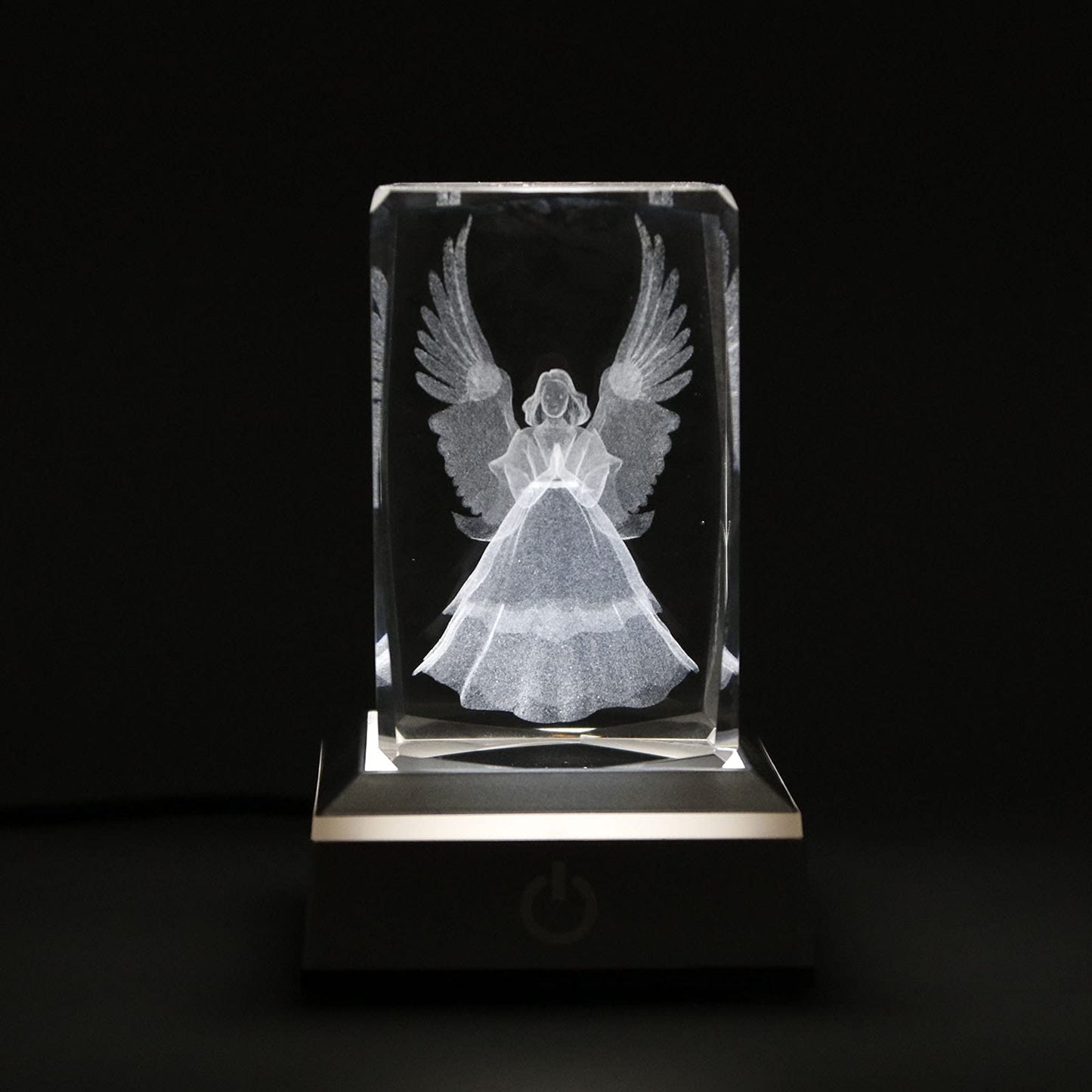 Vskikris 3D Laser Crystal Guardian Angel Figurine With Night Light Stand Base - 3D Engraving Crystal Angel Figurine And Statues Gift