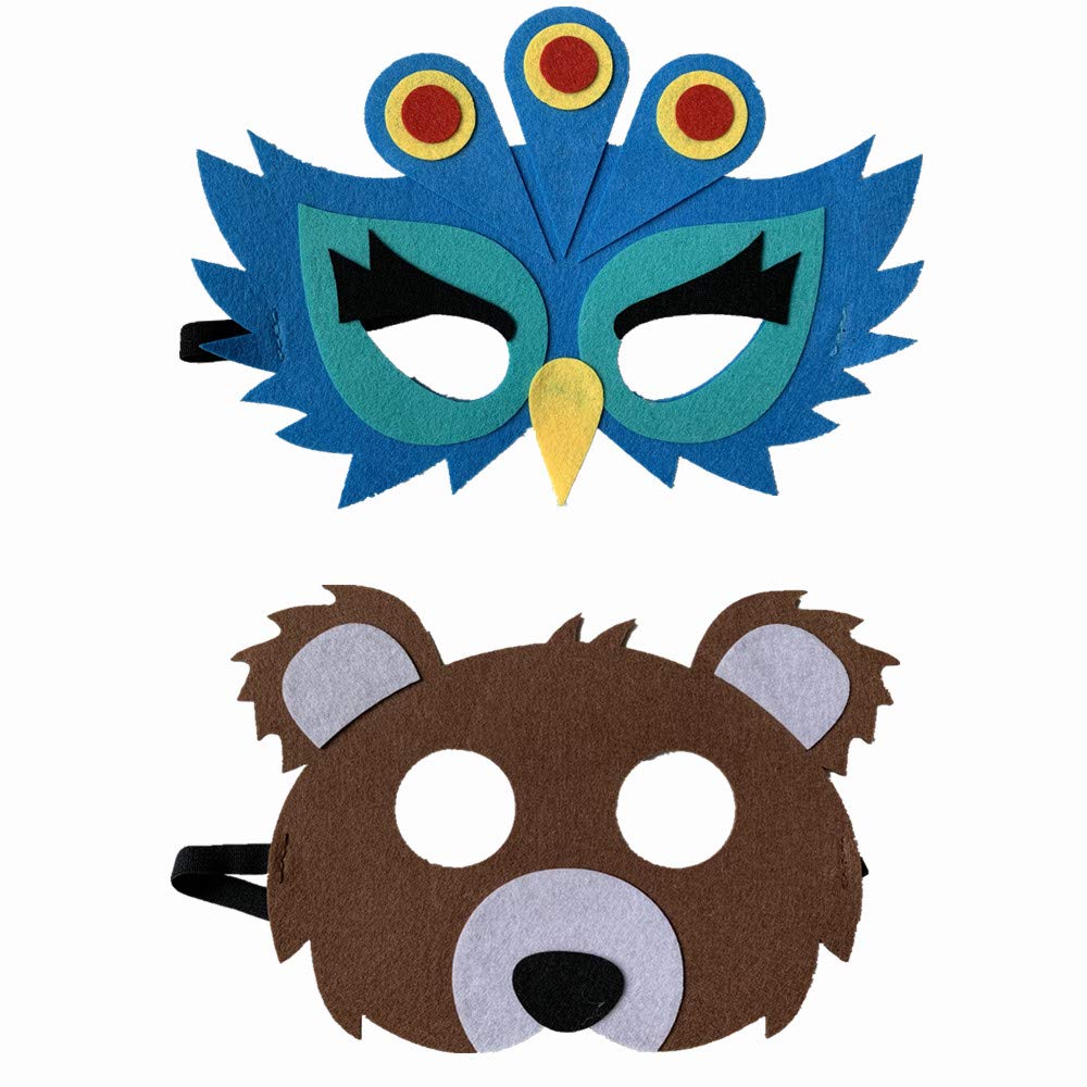 FLOWERBB 12pc Forest-Friends Animals Felt Face Costume Woodland Creatures Animal Cosplay Camp Themed Party Favors Supplies for K