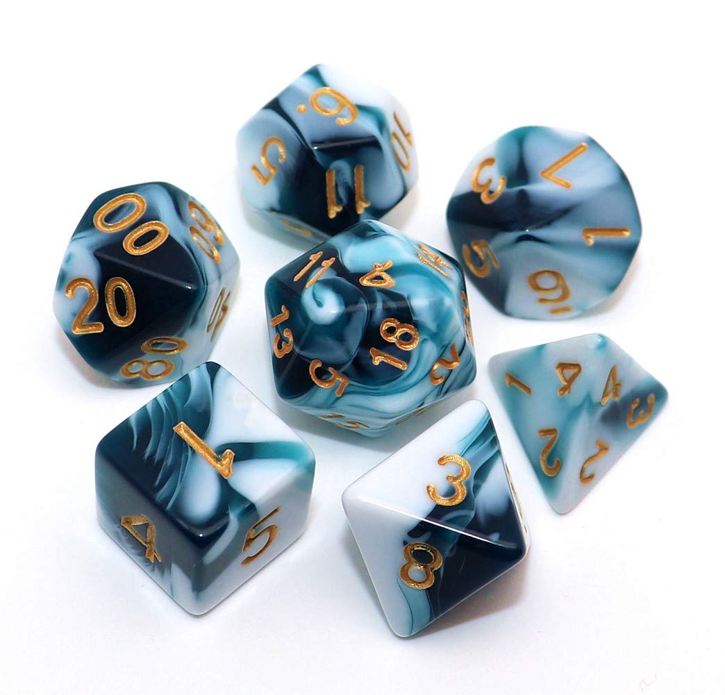 Creebuy D&D Dice Set Teal White Dice For Dungeon And Dragons Dnd 7-Die Rpg Dice D20 D12 D% D10 D8 D6 D4